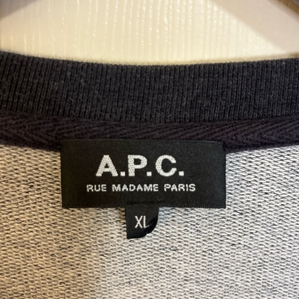 A.P.C. Rue Madame Charcoal Blue Sweatshirt w/ Leather Elbow Patches XL - Picture 3 of 7